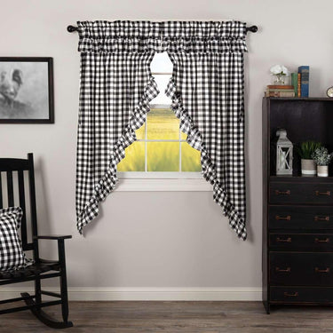 Annie Buffalo Black Check Ruffled Prairie Short Panel Curtain Set of 2 - The Fox Decor